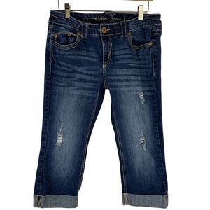 Ariya Jeans Women's size 11 12 distressed stretch denim rolled hem Capri jeans